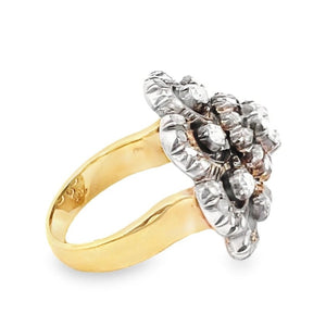 Side view of Antique 0.55ct Rose Cut Diamond Engagement Ring, Silver & 18k Yellow Gold