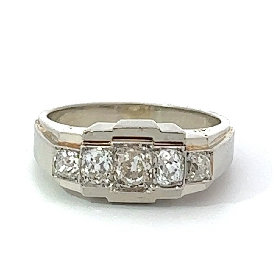 Front view of Vintage 0.25ct Antique Cushion Cut Diamond Engagement Ring, Platinum & 18k Yellow Gold