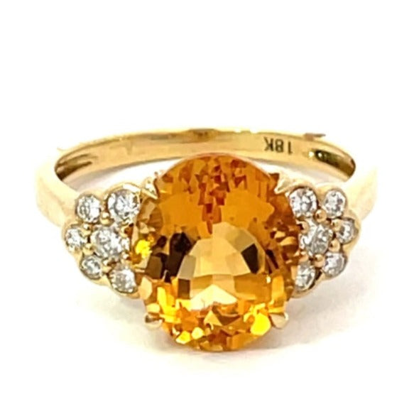 Front view of 2.97ct Oval Cut Natural Citrine Cocktail Ring, 18k Yellow Gold