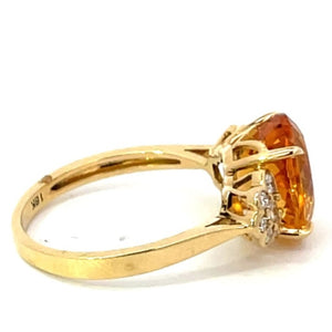 Side view of 2.97ct Oval Cut Natural Citrine Cocktail Ring, 18k Yellow Gold