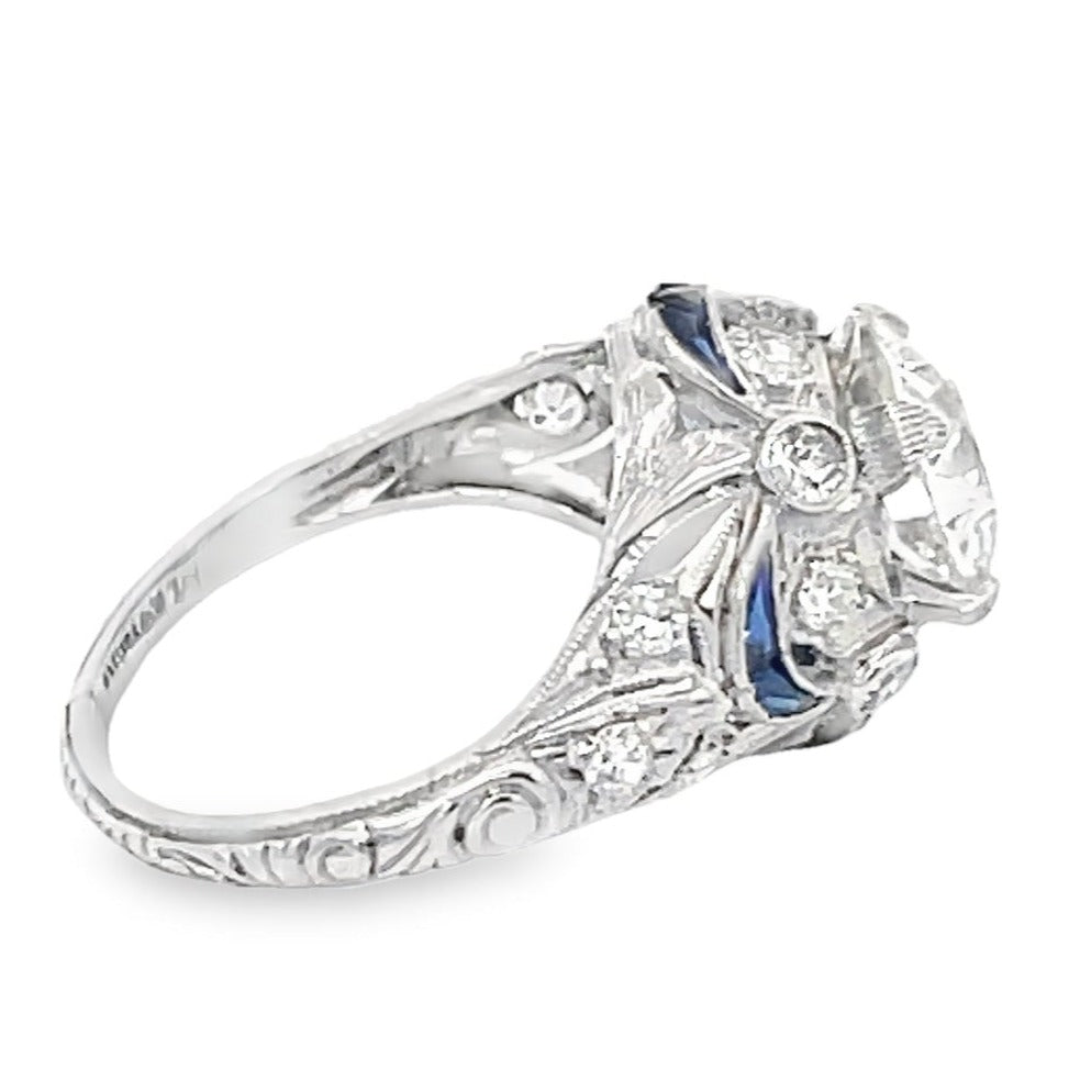 Side view of Antique 1.49ct Old European Cut Diamond Engagement Ring, Platinum