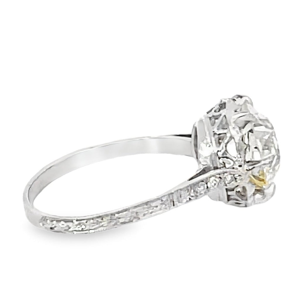 Side view of Antique 2.88ct Old European Cut Diamond Engagement Ring, VS1 Clarity, Platinum