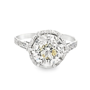 Front view of Antique 2.88ct Old European Cut Diamond Engagement Ring, VS1 Clarity, Platinum