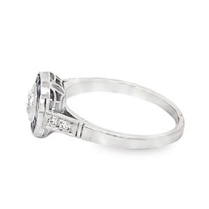 Side view of 0.50ct Old European Cut Diamond Engagement Ring, Sapphire Halo, Platinum