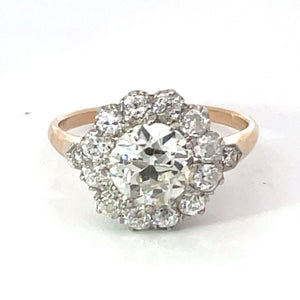 Front view of 1.36ct Diamond Cluster Ring, Diamond Halo, Platinum & 18k Yellow Gold