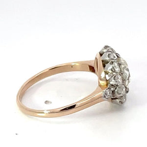 Side view of 1.36ct Diamond Cluster Ring, Diamond Halo, Platinum & 18k Yellow Gold