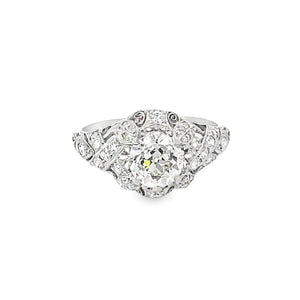 Front view of Antique 1.48ct Old European Cut Diamond Engagement Ring