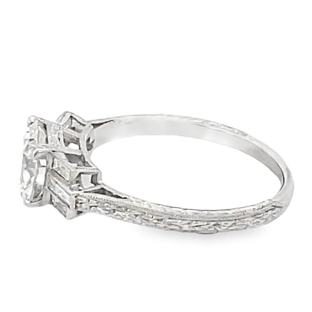 Side view of GIA 1.40ct Old European Cut Diamond Engagement Ring, I Color, Platinum