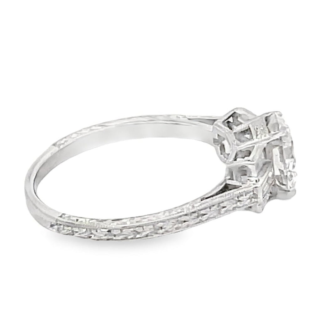 Side view of GIA 1.40ct Old European Cut Diamond Engagement Ring, I Color, Platinum