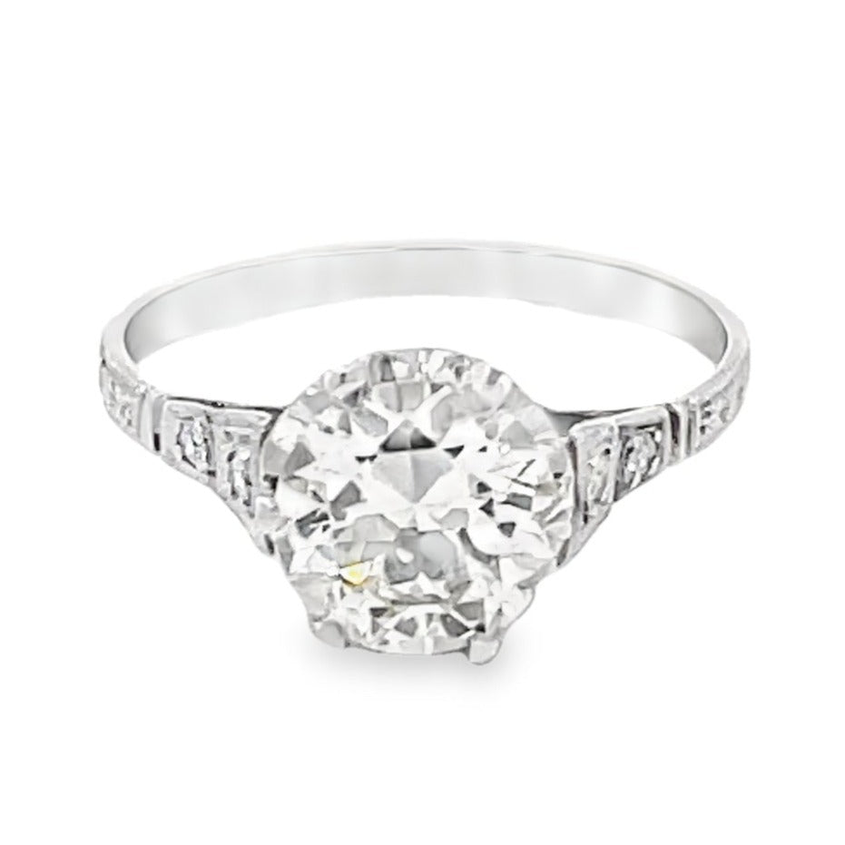 Front view of Antique 1.66ct Old European Cut Diamond Engagement Ring, VS1 Clarity, Platinum