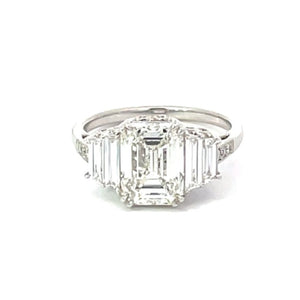 Front view of GIA 2.50ct Emerald-Cut Diamond Engagement Ring, H Color, VS1 Clarity, Platinum