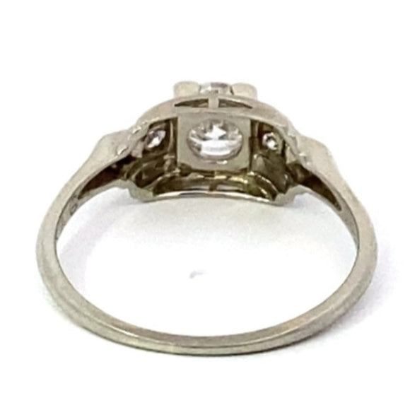 Front view of Vintage 0.50ct Old European Cut Diamond Engagement Ring, I Color, 18k White Gold