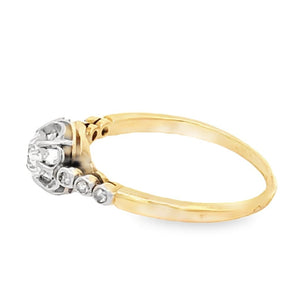 Side view of Antique 0.45ct Old Mine Cut Diamond Engagement Ring, G Color, 18k Yellow Gold