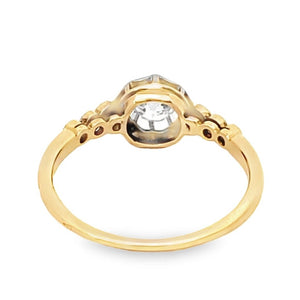 Back view of Antique 0.45ct Old Mine Cut Diamond Engagement Ring, G Color, 18k Yellow Gold