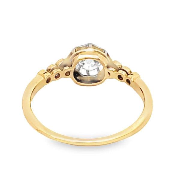 Front view of Antique 0.45ct Old Mine Cut Diamond Engagement Ring, G Color, 18k Yellow Gold