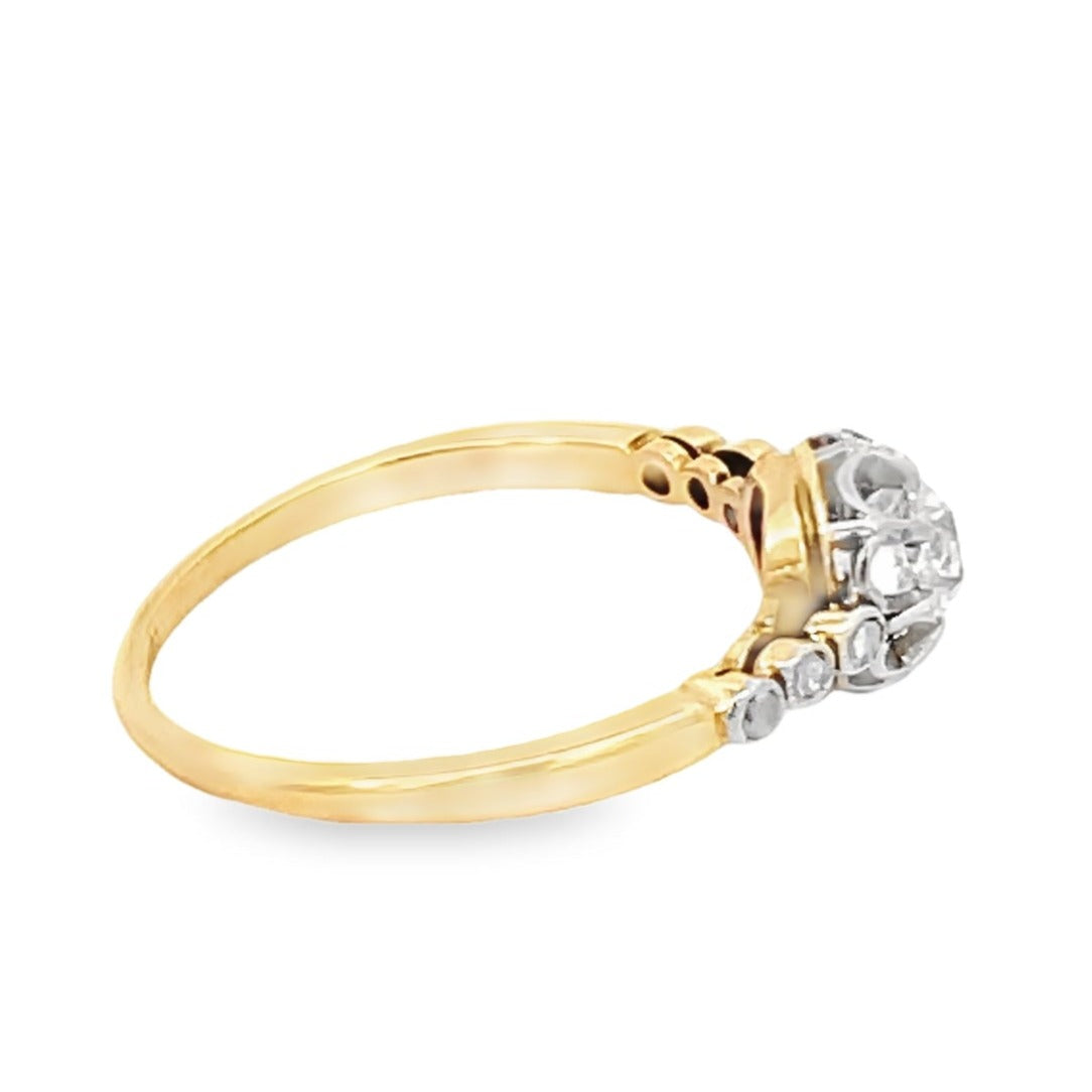 Side view of Antique 0.45ct Old Mine Cut Diamond Engagement Ring, G Color, 18k Yellow Gold