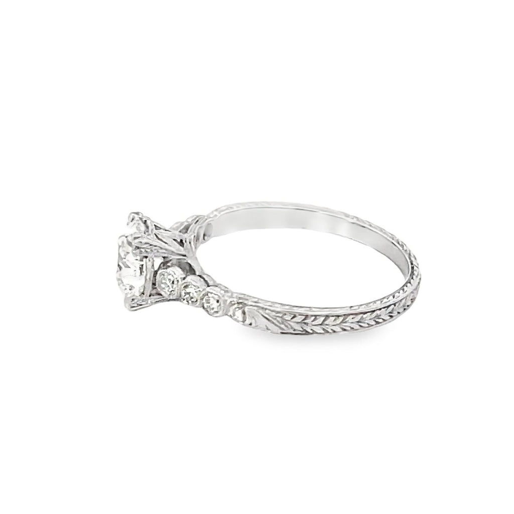 Side view of Antique GIA 1.01ct Old European Cut Diamond Engagement Ring