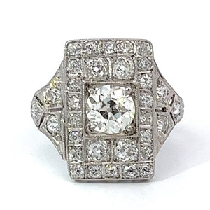 Front view of Antique 1.45ct Old European Cut Diamond Engagement Ring, VS1 Clarity, Platinum & Gold