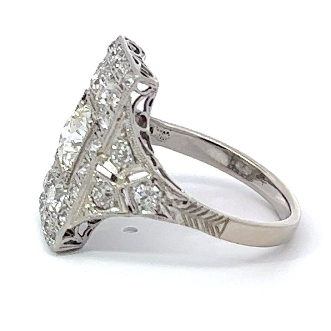 Side view of Antique 1.45ct Old European Cut Diamond Engagement Ring, VS1 Clarity, Platinum & Gold