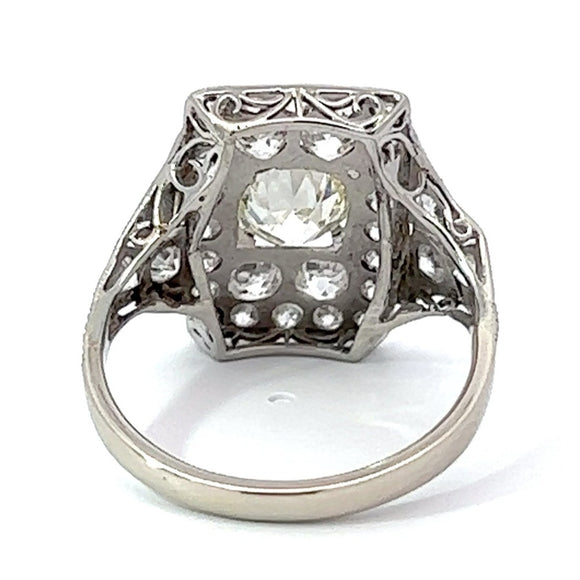 Front view of Antique 1.45ct Old European Cut Diamond Engagement Ring, VS1 Clarity, Platinum & Gold