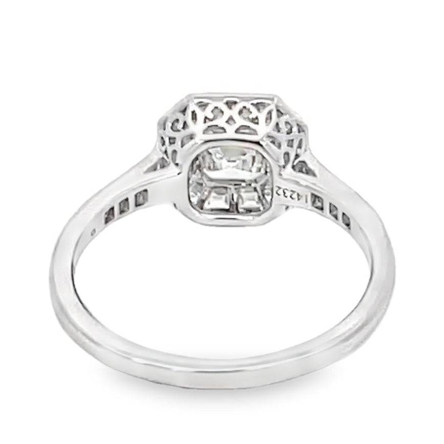 Back view of GIA 0.52ct Asscher Cut Diamond Engagement Ring, Diamond Halo, Platinum