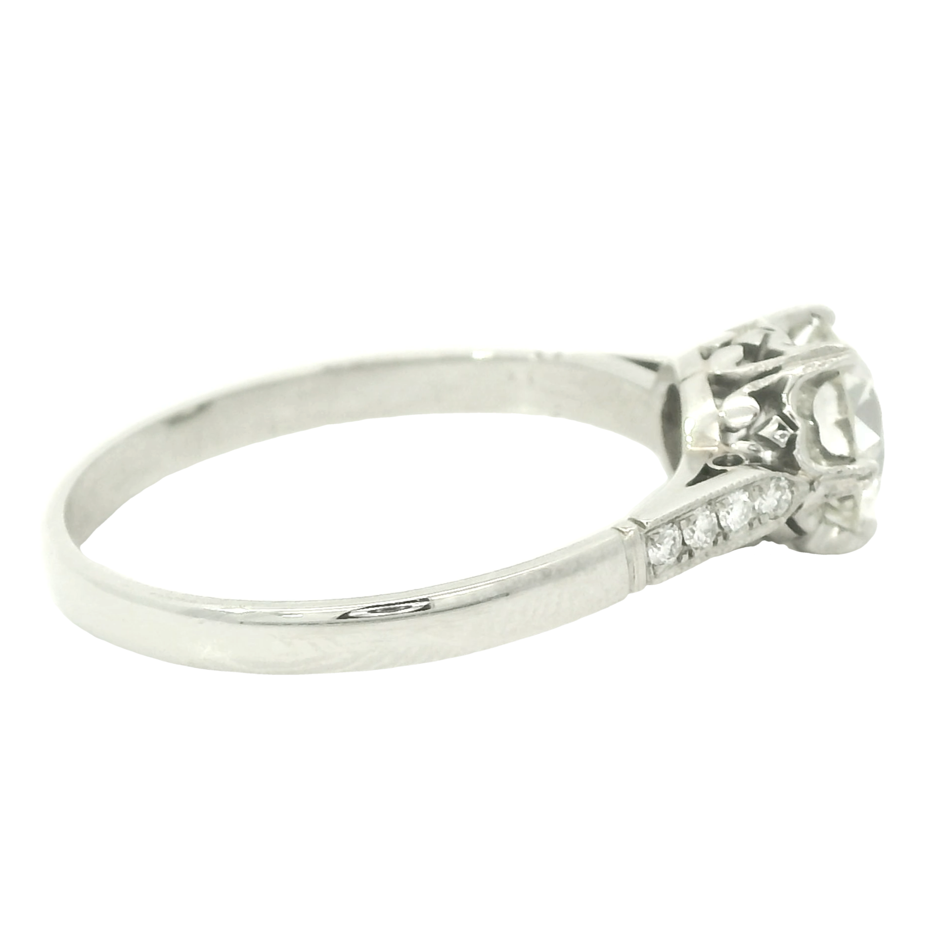 Side view of Vintage GIA 1.19ct Old European Cut Diamond Solitaire Engagement Ring