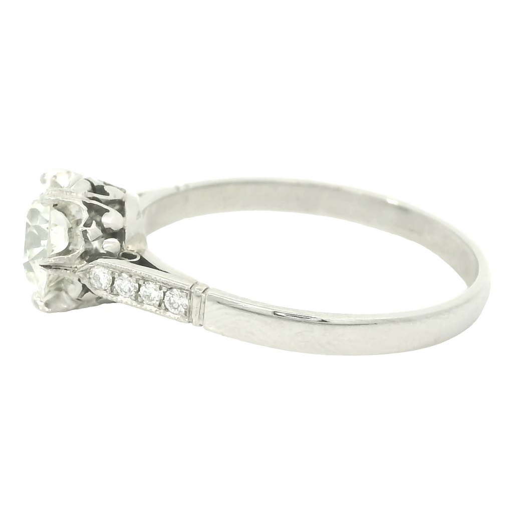 Side view of Vintage GIA 1.19ct Old European Cut Diamond Solitaire Engagement Ring