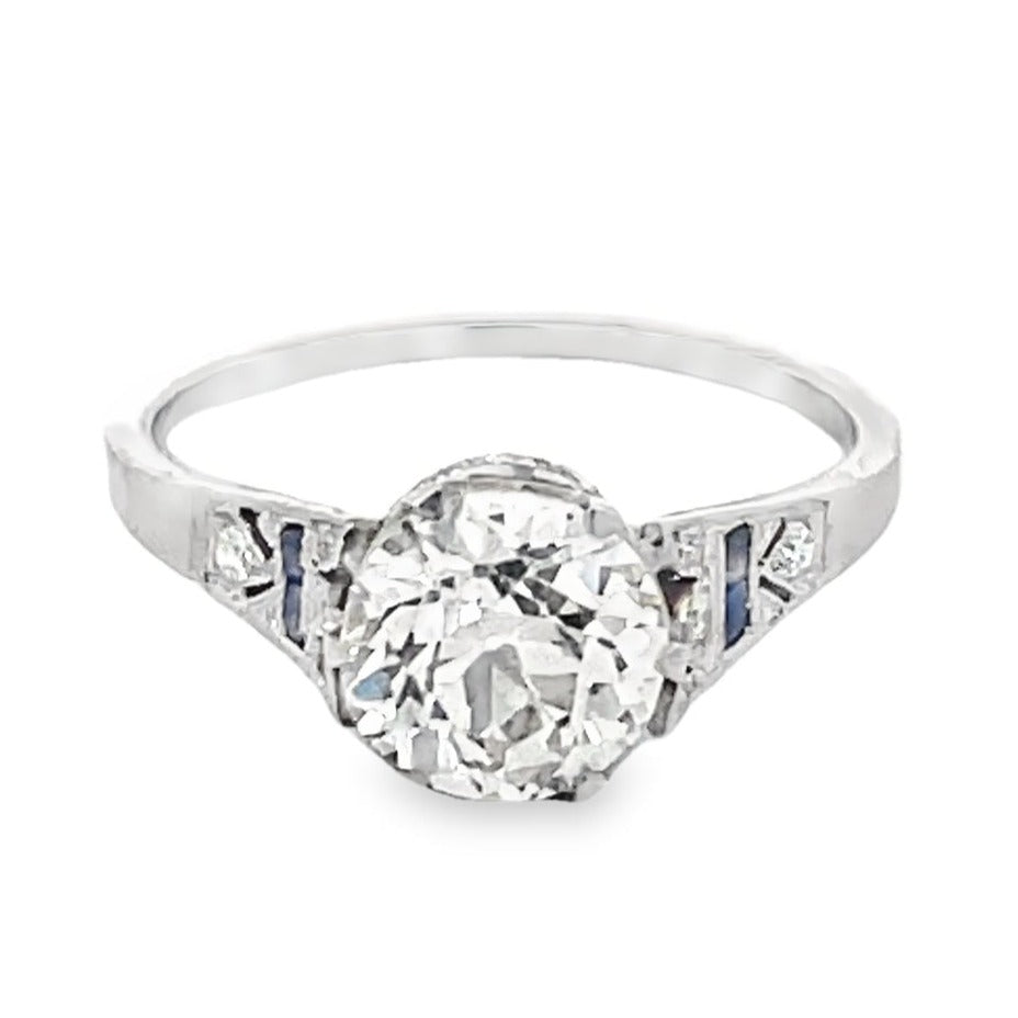 Front view of 1.60ct Old European Cut Diamond Engagement Ring, VS1 Clarity, Platinum