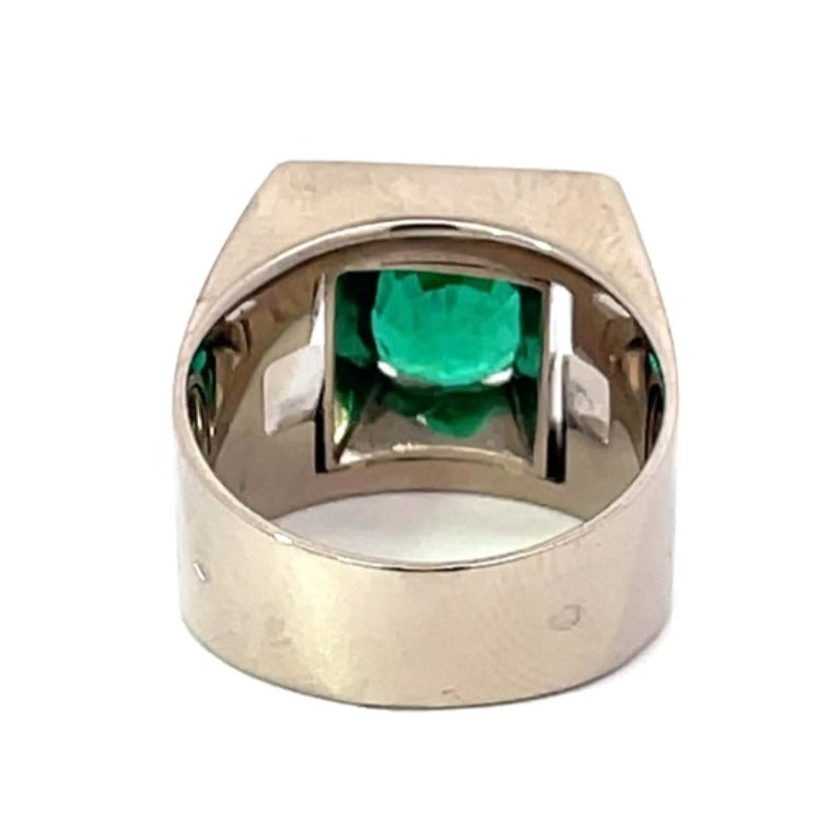 Back view of Vintage 2.01ct Round Cut Natural Emerald Engagement Ring, 18k White Gold