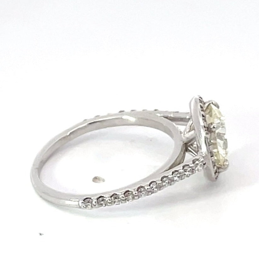 Side view of 1.44ct Diamond Engagement Ring, VS1 Clarity, Diamond Halo, Platinum