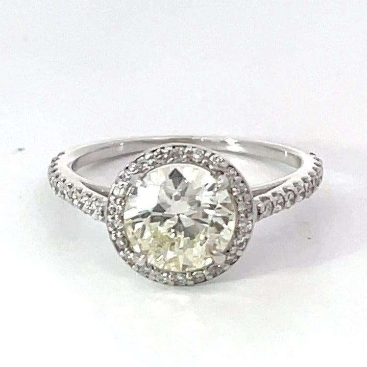 Front view of 1.44ct Diamond Engagement Ring, VS1 Clarity, Diamond Halo, Platinum