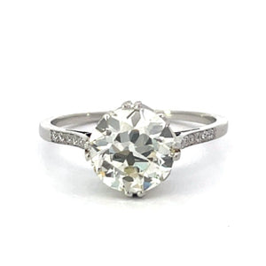 Front view of Antique 2.08ct Old European Cut Diamond Engagement Ring, Platinum, Circa 1920