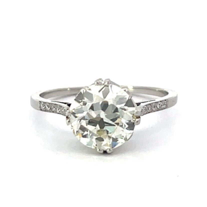 Front view of Antique 2.08ct Old European Cut Diamond Engagement Ring, Platinum, Circa 1920