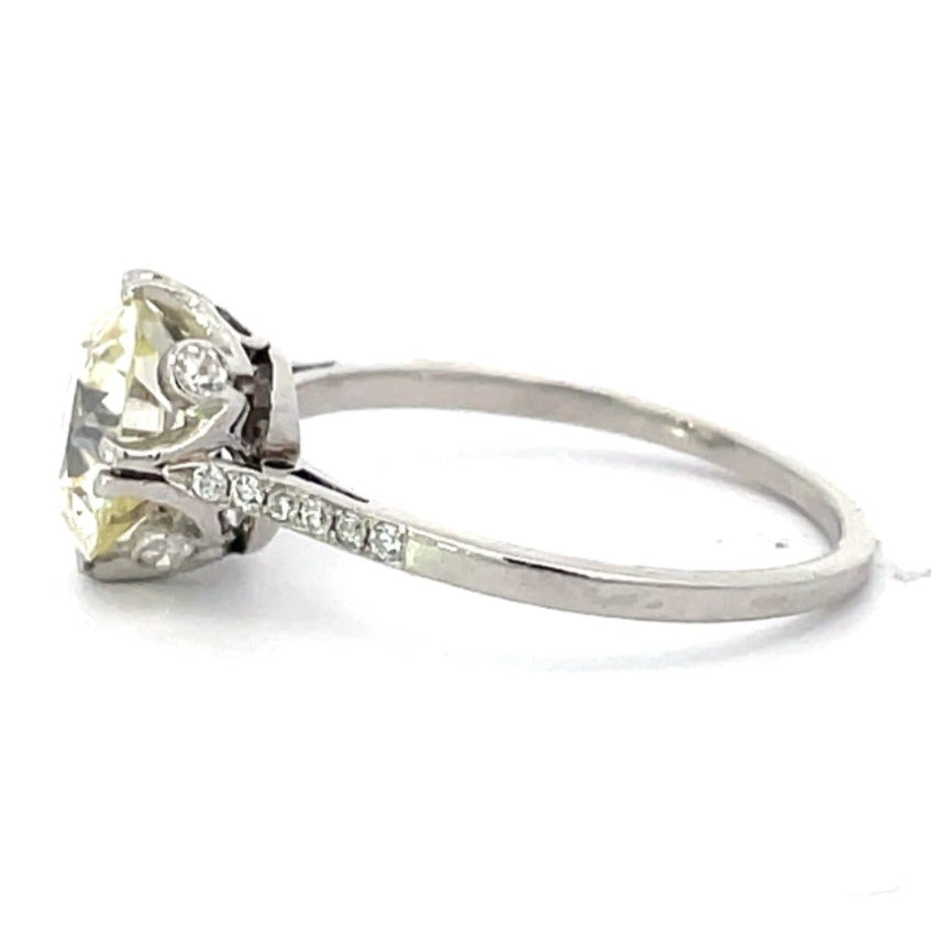 Side view of Antique 2.08ct Old European Cut Diamond Engagement Ring, Platinum, Circa 1920