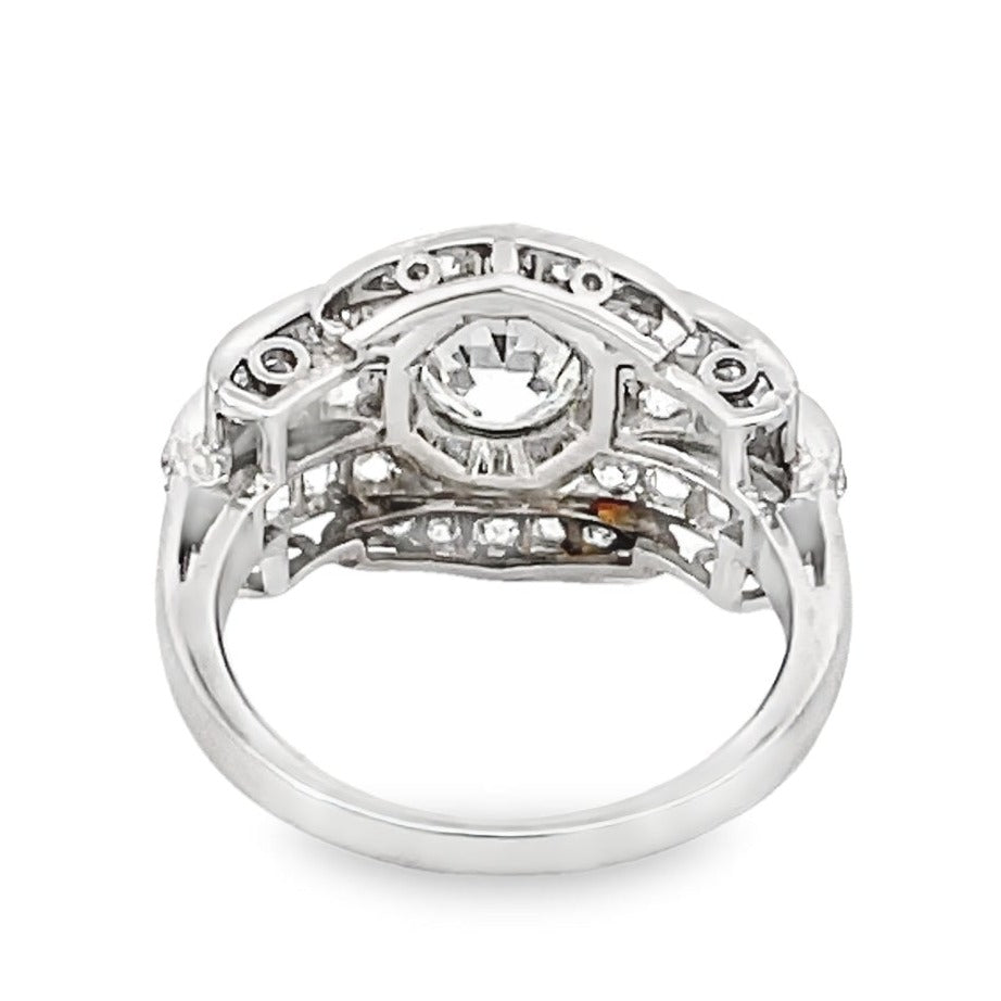 Back view of GIA 0.83ct Old European Cut Diamond Engagement Ring, H Color, Platinum