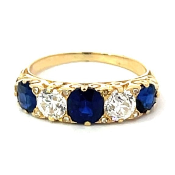 Front view of Antique 1.20ct Natural Sapphire & 0.60ct Diamond Engagement Ring, I Color, 18k Yellow Gold