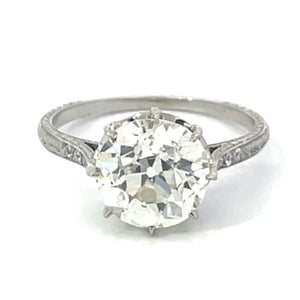 Front view of Antique 3.29ct Old European Cut Diamond Engagement Ring