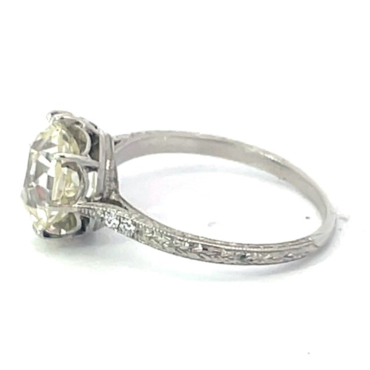 Side  view of Antique 3.29ct Old European Cut Diamond Engagement Ring