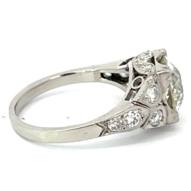 Side 2.67ct Old European Cut Diamond Engagement Ring, Platinum