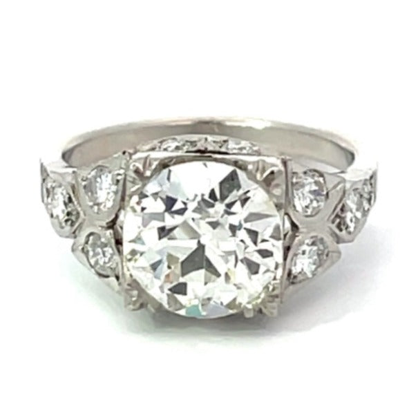 Front view of 2.67ct Old European Cut Diamond Engagement Ring, Platinum