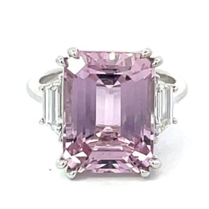 Front view of 9.00ct Emerald Cut Natural Kunzite Cocktail Ring, Platinum