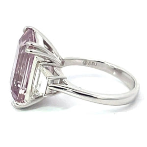 Side view of 9.00ct Emerald Cut Natural Kunzite Cocktail Ring, Platinum