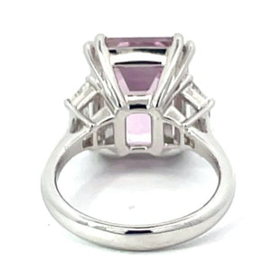 Back view of 9.00ct Emerald Cut Natural Kunzite Cocktail Ring, Platinum