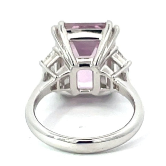 Front view of 9.00ct Emerald Cut Natural Kunzite Cocktail Ring, Platinum