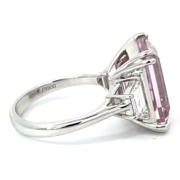 Side view of 9.00ct Emerald Cut Natural Kunzite Cocktail Ring, Platinum