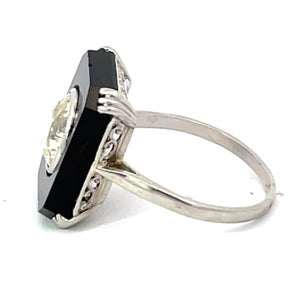 Side view of Antique 2.25 Old European Cut Diamond Cocktail Ring, Platinum, Buffed Onyx