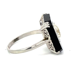 Side view of Antique 2.25 Old European Cut Diamond Cocktail Ring, Platinum, Buffed Onyx