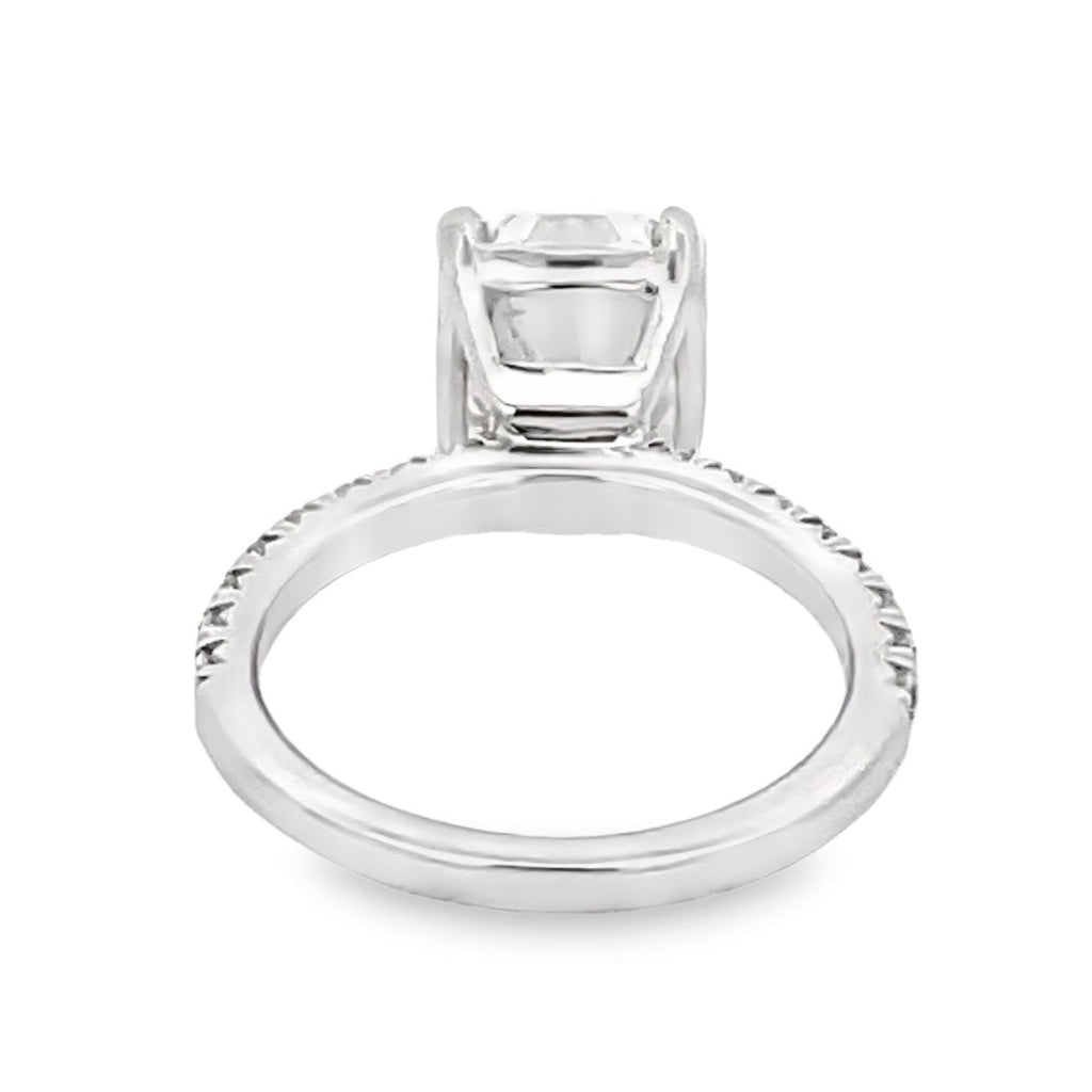 Back view of GIA Certified 3.01ct Radiant Cut Diamond Engagement Ring, F color, VS1 Clarity, Platinum