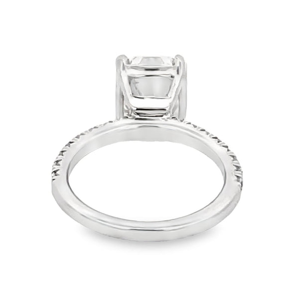 Front view of GIA Certified 3.01ct Radiant Cut Diamond Engagement Ring, F color, VS1 Clarity, Platinum