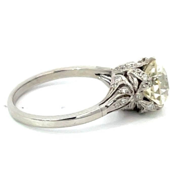 Side view of 2.88ct Old European Diamond Engagement Ring, VS1 Clarity, Platinum